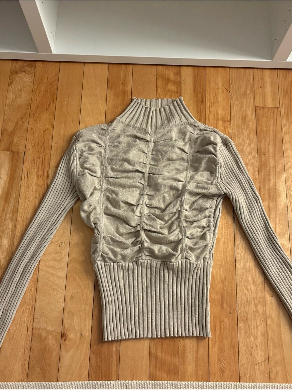Women's Cream Ruched Mock Neck Sweater